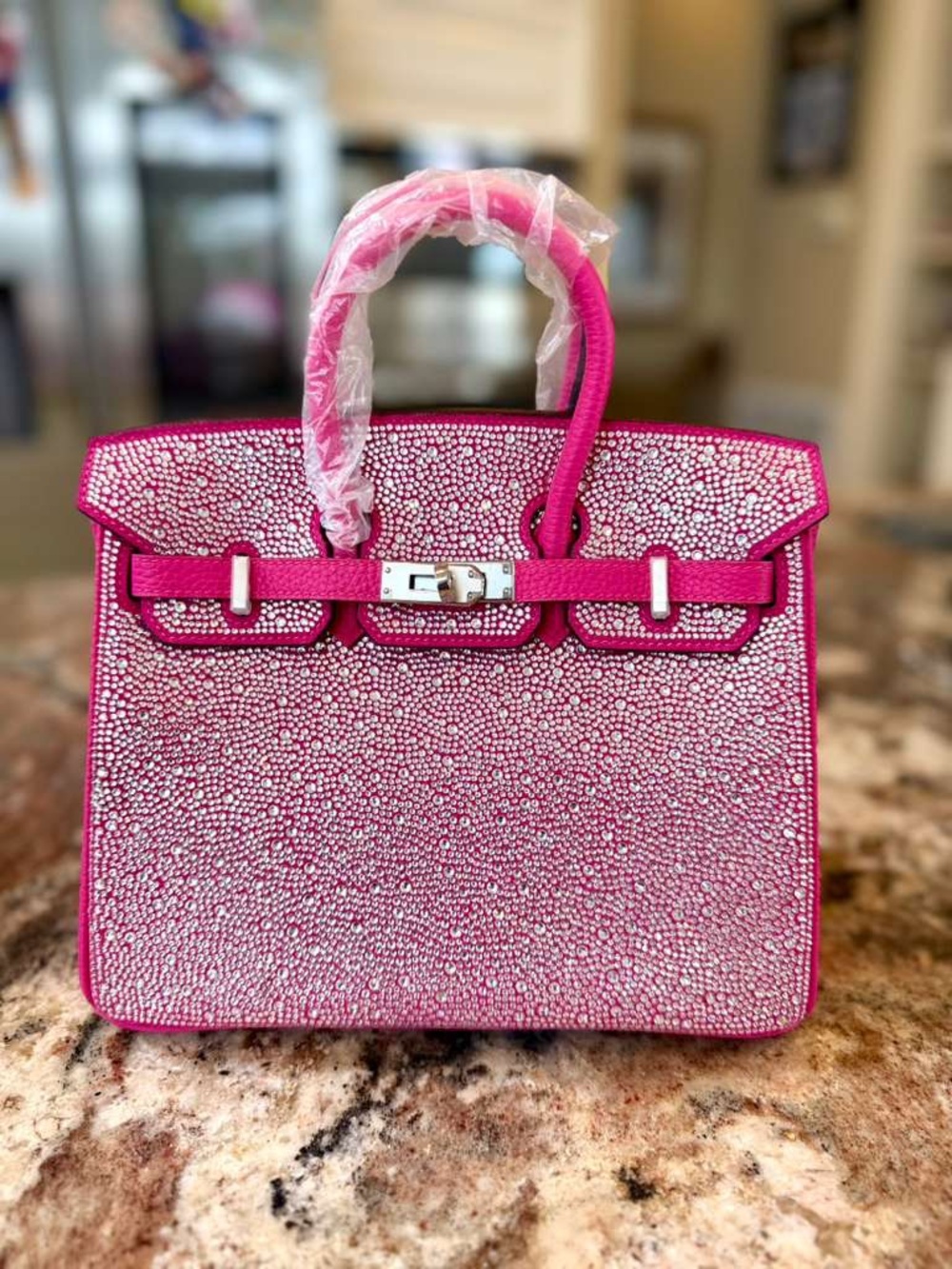 H Birkin 25 Doblis suede rose tyrien PHW PINK PRINCESS BLING SWAROVSKI CRYSTAL - Picture 5 of 17